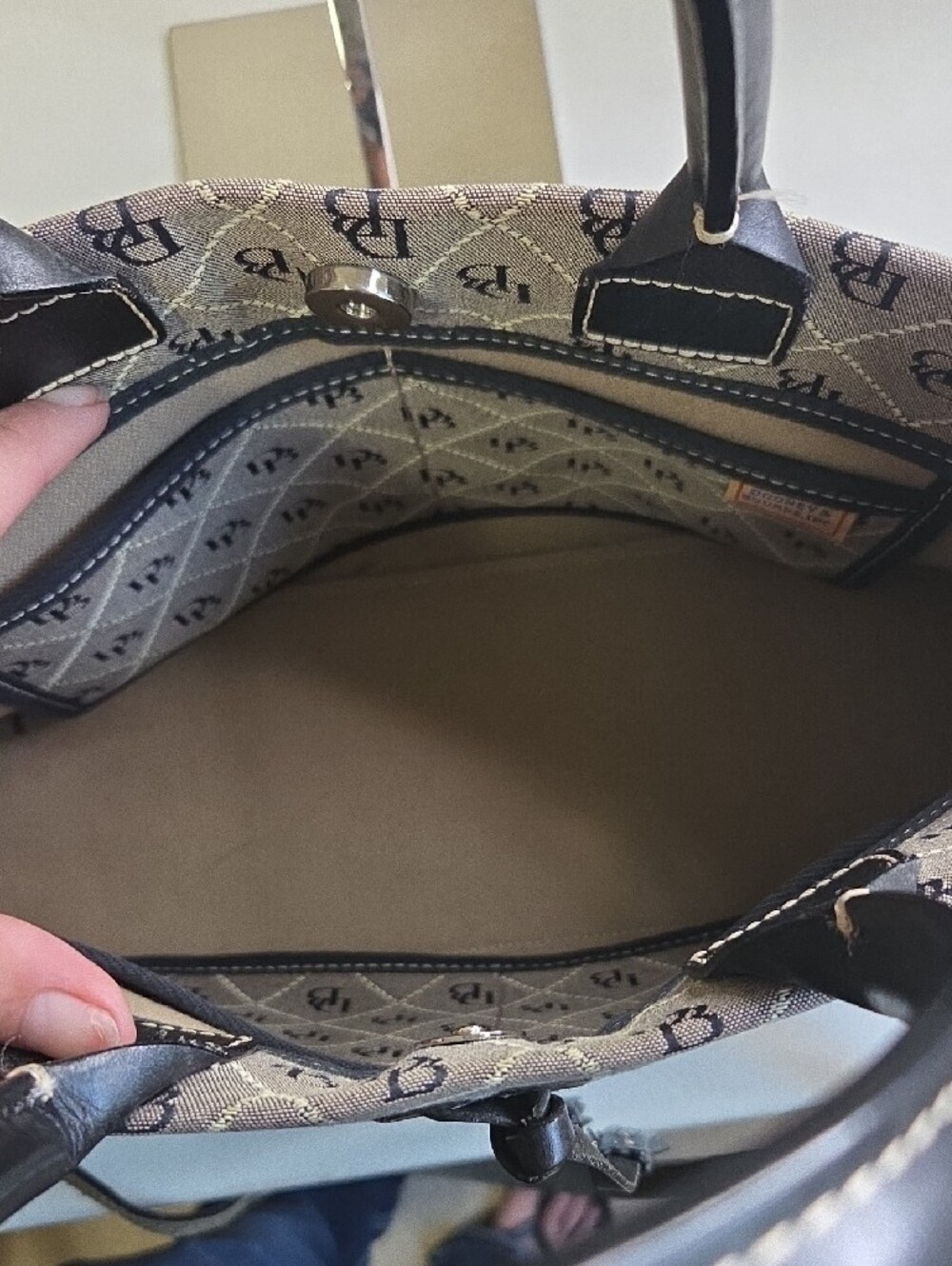 Dooney & Bourke Beige Logo Satchel with Black Trim - Picture 5 of 8